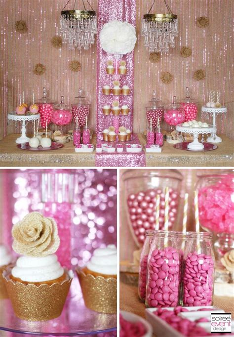 Trend Alert Rustic Glam Pink And Gold Sweets Table Wedding Catering