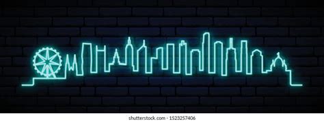 Blue Neon Skyline Pittsburgh City Bright Vector De Stock Libre De