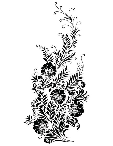 A Black And White Floral Design On A White Background