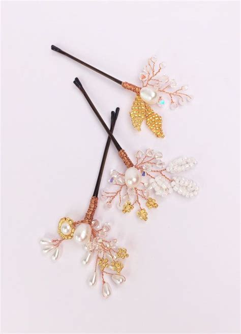 Bridal Rose Gold Hair Pins Set Of 3 Floral Hair Pins Bridal Etsy