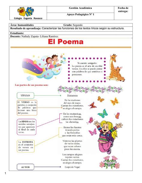 El Poema Activity Activities Teaching Lesson