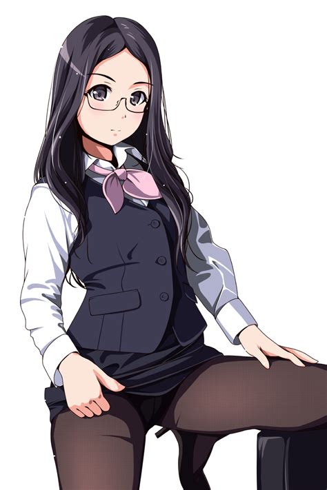 Safebooru 1girl Black Framed Glasses Black Hair Black Legwear Black Panties Black Skirt Black