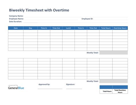 Biweekly Timesheet With Overtime Calculation In Word