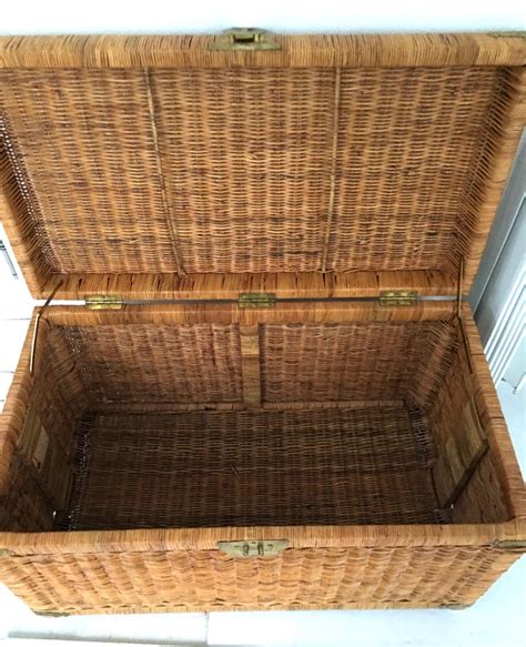 20th Century Wicker And Brass Chinoiserie Style Trunk Chest At 1stdibs
