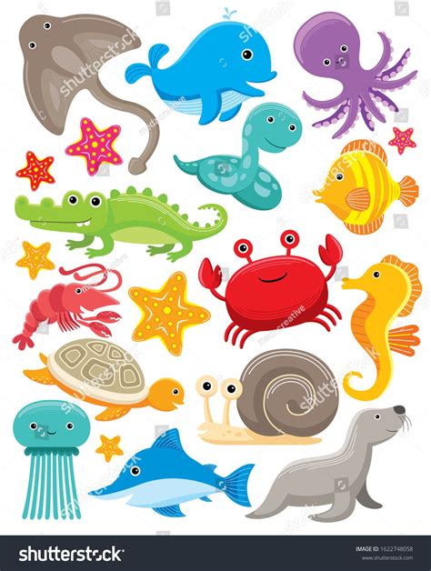 Cute Sea Animals Vector Set Under The Sea Animals Clipart Sea