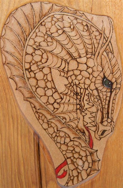 Pyrography Dragon With Oil Crayon Hi Lites On My Burning Pyrography