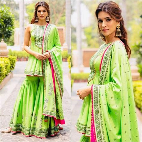 Kriti Sanon Wearing A Green Sharara By Sukriti And Aakriti In Delhi To Promote Arjunpatiala K4