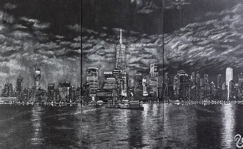 New York City Skyline At Night Drawing