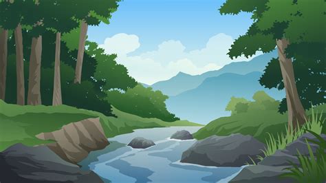 Cartoon Forest Landscape With River And Rocks 3428311 Vector Art At