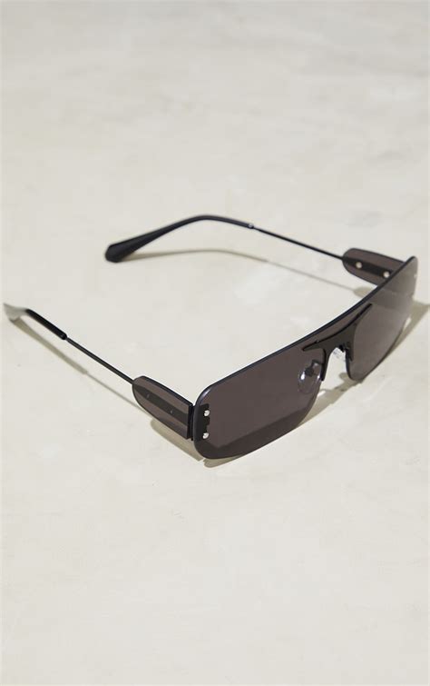 Black Frameless Square Frame Black Trim Sunglasses Prettylittlething Sa