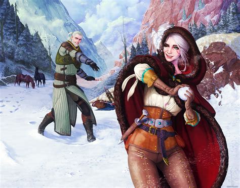 Witcher Geralt And Ciri Midwinter Celebration By Ghostfire On