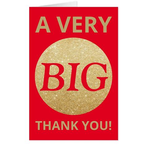 Very Big Thank You Red Gold Glitter Extra Large Card Zazzle