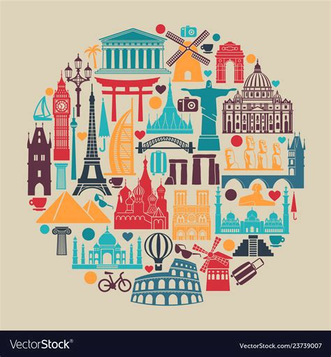 Circle Symbols Icons World Tourist Attractions Vector Image