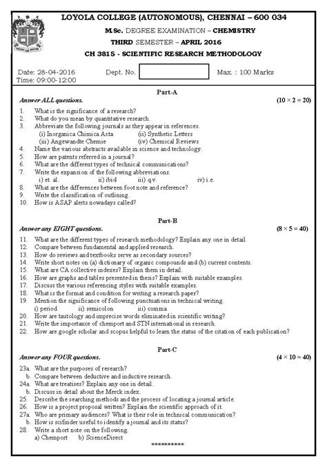 Sampling method in research in this paper, the different types of sampling methods/techniques. Loyola College M.Sc. Chemistry April 2016 Scientific Research Methodology Question Paper PDF ...