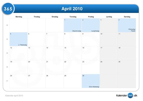 Kalender April 2010