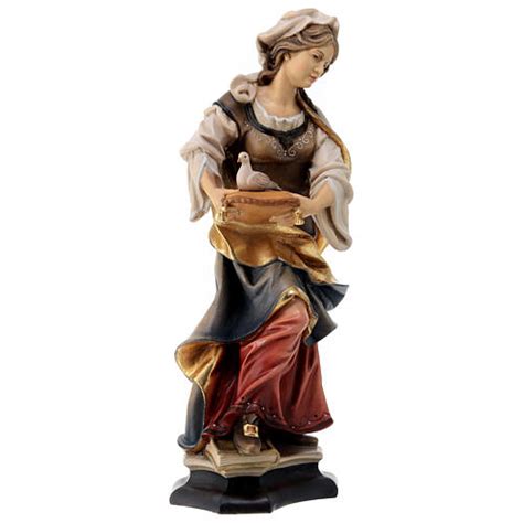 Saint Julia Of Corsica Statue With A Pigeon Wood Painted Val Gardena