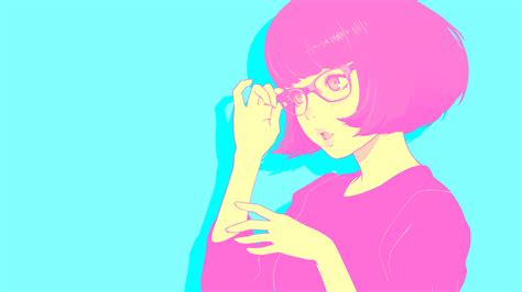 Anime Glasses Colorful Vaporwave Simple Background Short Hair Anime