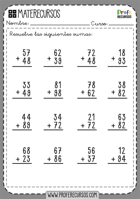 Sumas Digitos Con Llevadas Fichas Matematicas