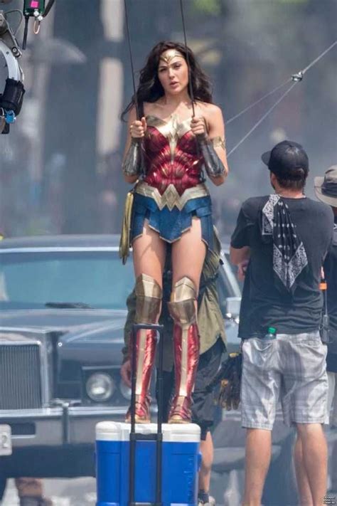 Gal Gadot Being Wired For A Stunt In Wonder Woman Wonder Woman Costume Wonder Woman Cosplay