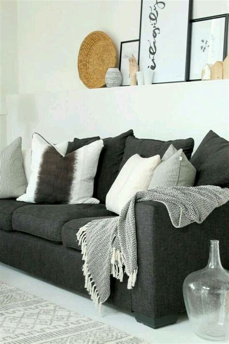 Cushion Arrangements With Throw Grey Sofa Living Room Dark Grey