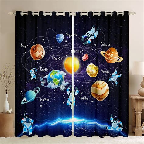 Outer Space Curtains Kids Boys Planet Blackout Curtainssolar System