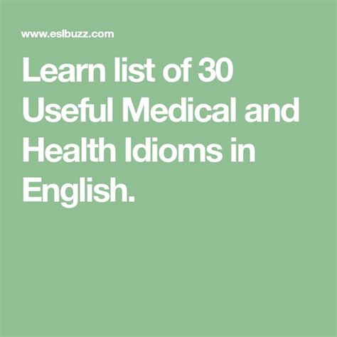 30 Useful Medical And Health Idioms In English ESLBuzz Learning