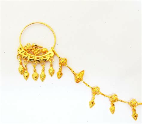 22k Gold Plated Nose Ring Indian Traditional Nath Pakistani Wedding New