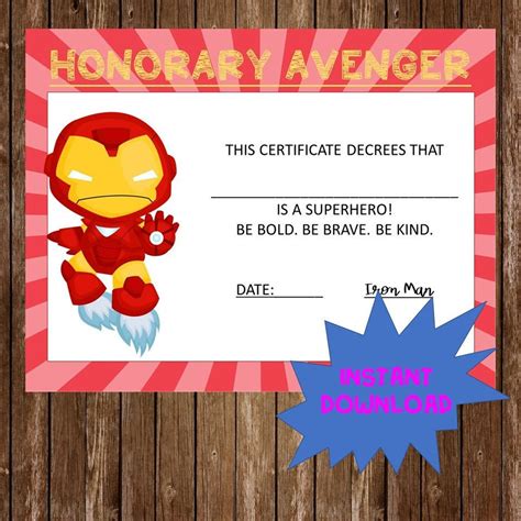 Printable Avengers Certificate Superhero Certificate Etsy España