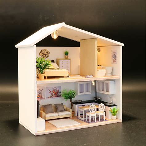 Diy Led Light Miniature Wooden Dollhouse Kit Toy Doll House Model