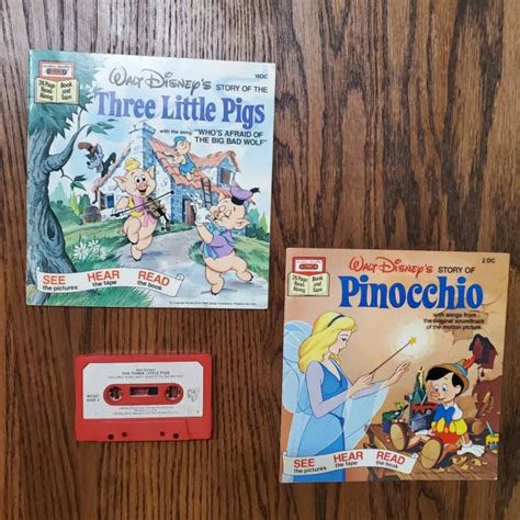 Disney Pinocchio And 3 Little Pigs Cassette Tape Story Songs See Hear