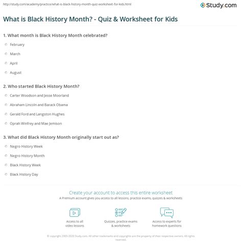 What Is Black History Month Quiz And Worksheet For Kids