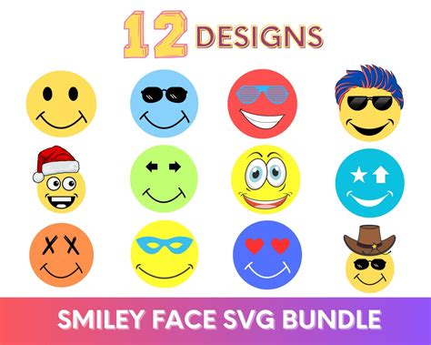 Smiley Face Svg Bundle Png Eps Emoji Svg Groovy Svg Etsy