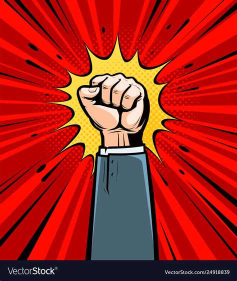 Clenched Fist Raised Up Cartoon In Pop Art Retro Vector Image