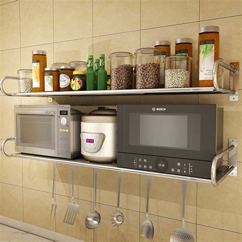 304 Stainless Steel Kitchens Microwave Oven Rack Wall Mounted Condiment Rack Oven Storage Rack