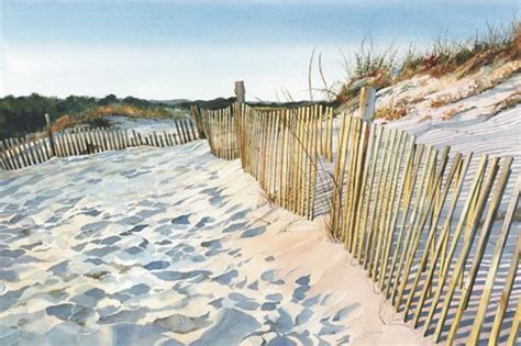 Dune Fence Beach Scene Painting Beach Painting Beach Watercolor