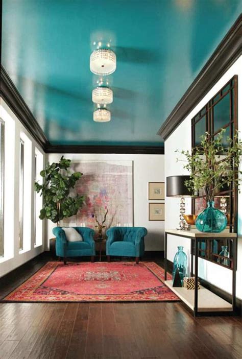Although the ceiling is a small portion of this picture, the greycliffe tones down the yellow on the walls. Decorating with Teal: Interior Design Inspiration for ...