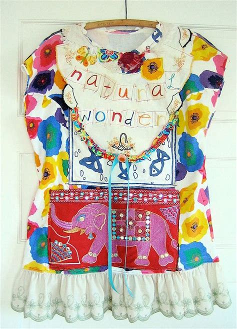 Natural Wonder Wearable Folk Art Collage Tunic Top M Etsy Fashion