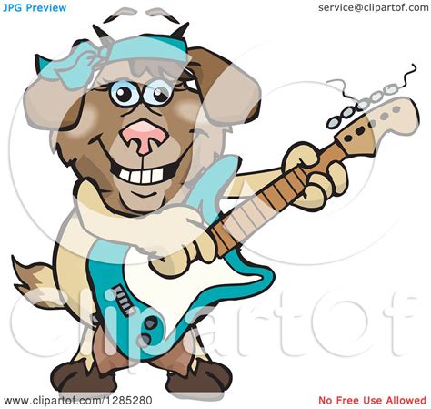 Clipart Of A Cartoon Happy Nanny Goat Playing An Electric Guitar
