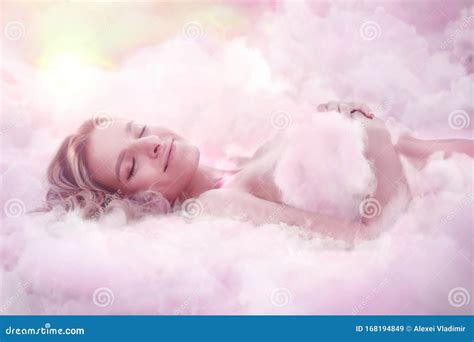 Beautiful Woman Dreams In Clouds Stock Image Image Of Ethnic Girl