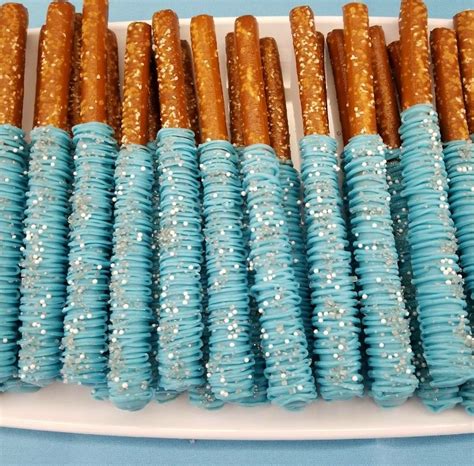Chocolate Covered Pretzels Rods Blue Silver White Baby Shower