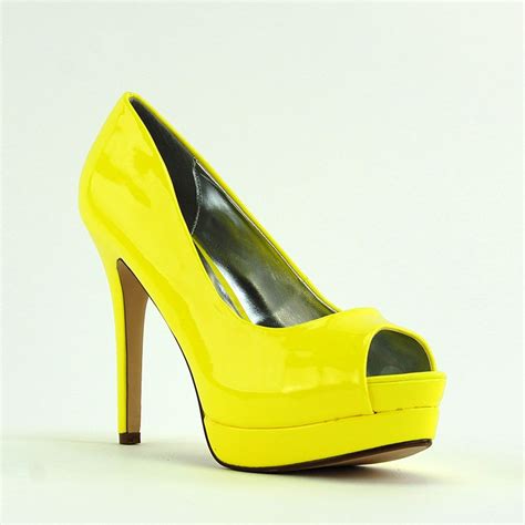 Peep Toe Platform High Heel Stiletto Pump Yellow Neon High Heels