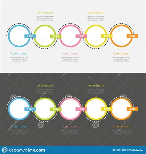 Five Step Timeline Infographic Set Colorful Circles And Rectangle