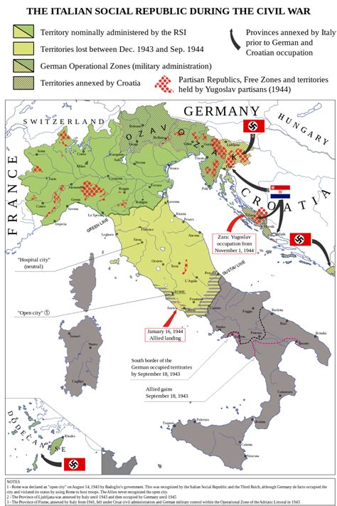 Map Of The Italian Social Republic 1943 1945 Its Territory Was The