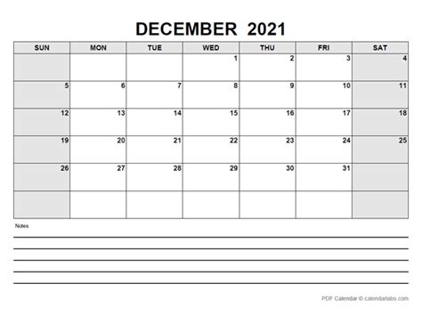 December 2021 Calendar Calendarlabs