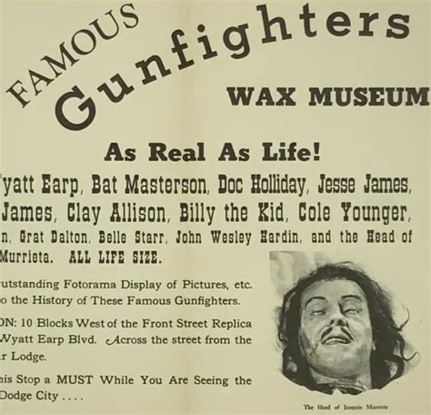 Famous Gunfighters Wax Museum Flyer Poster Dodge City 1960 S Earp James Holliday 28 50 Picclick