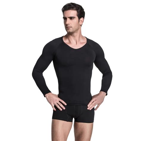 Compression Thermal Bodysuit Winter Men S V Neck Tight Abdomen Long Sleeve Undershirt Seamless