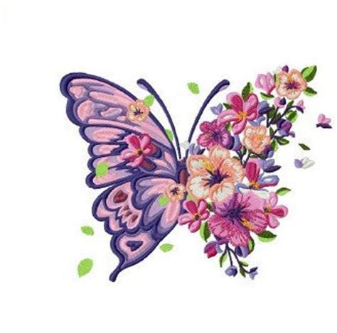 Butterfly Design Embroidery File Butterflies And Flowers Etsy
