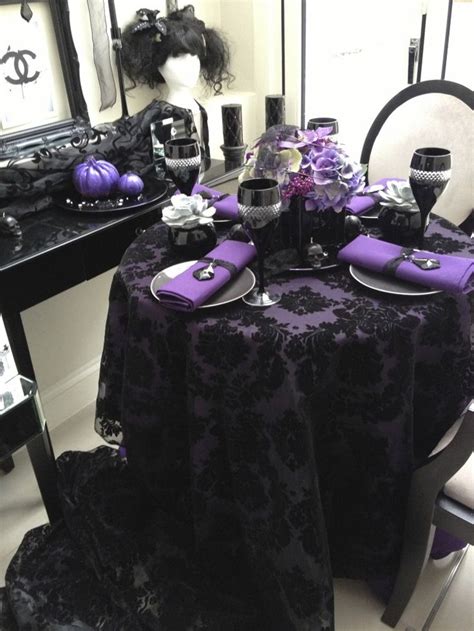 Black And Purple Halloween Table Setting Black And Purple