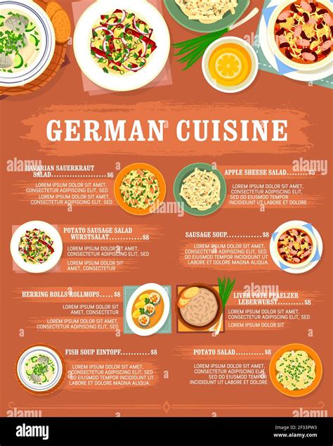 German Cuisine Menu And Germany Restaurant Food Dishes Vector German
