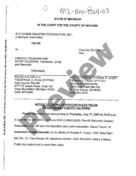 Subpoena Duces Tecum With Deposition Us Legal Forms